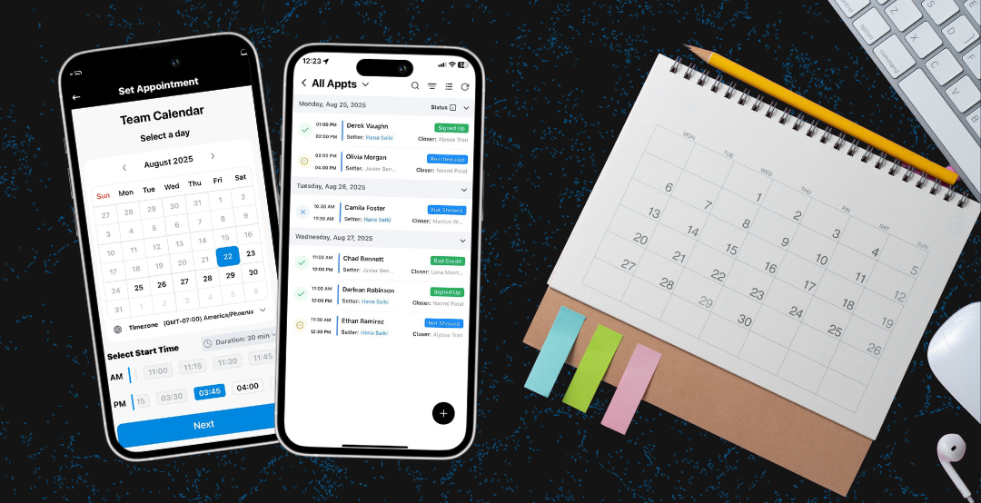 Calendar app showing scheduled sales appointments