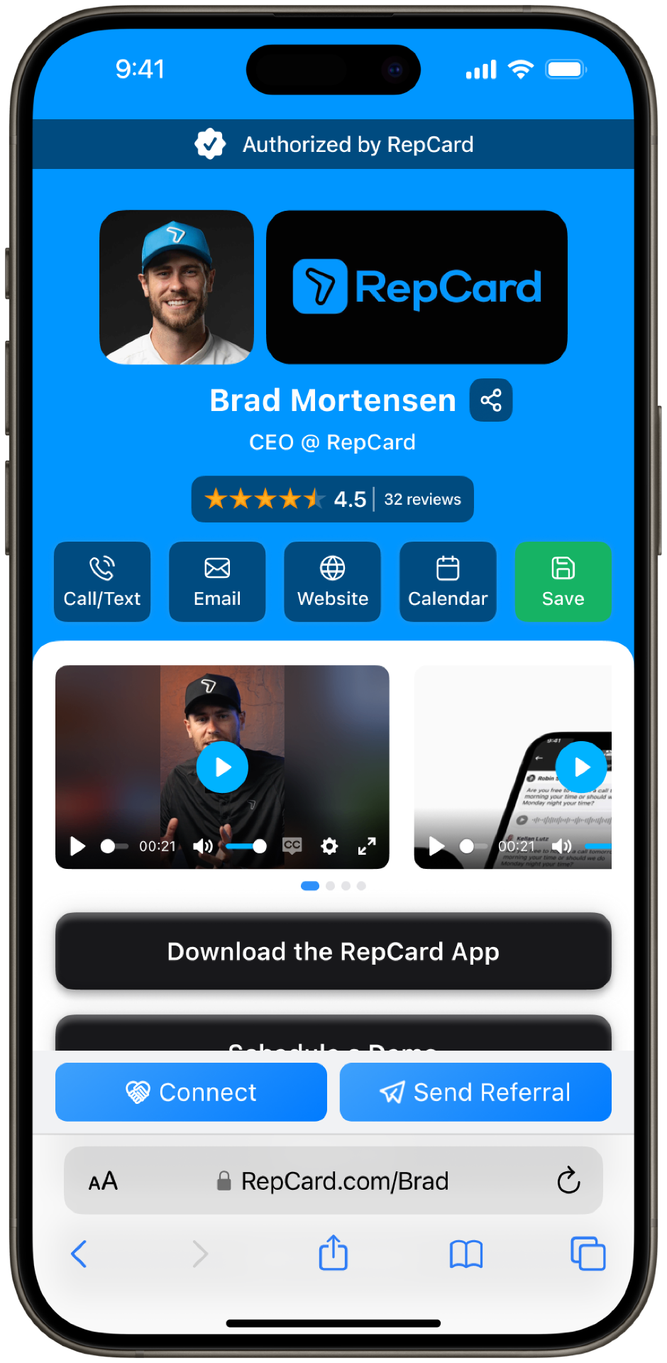 RepCard digital business card on iPhone