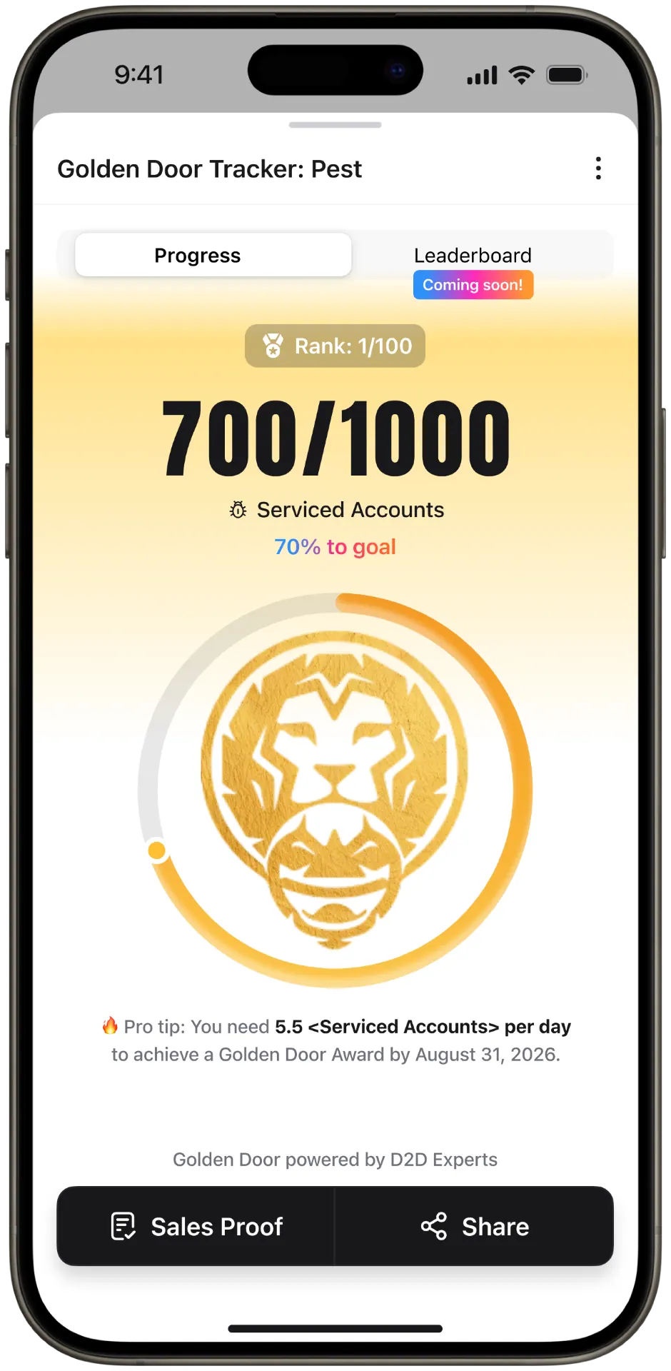 Golden Door Award Tracker in RepCard