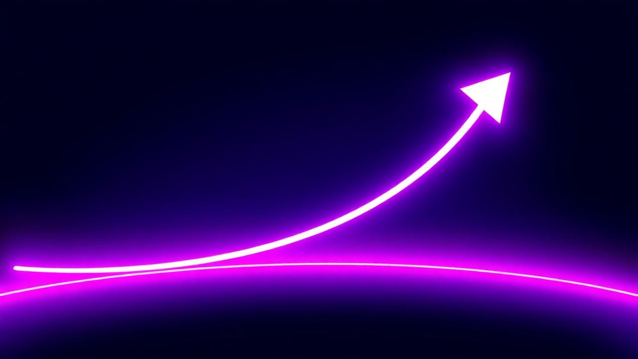 Abstract funnel of falling tiles converging to a single glowing orange yes on a deep navy background