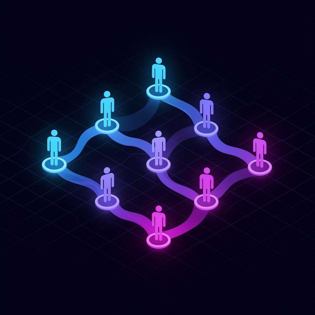 Abstract recruiting pipeline funnel with interconnected nodes representing door-to-door sales rep recruitment process