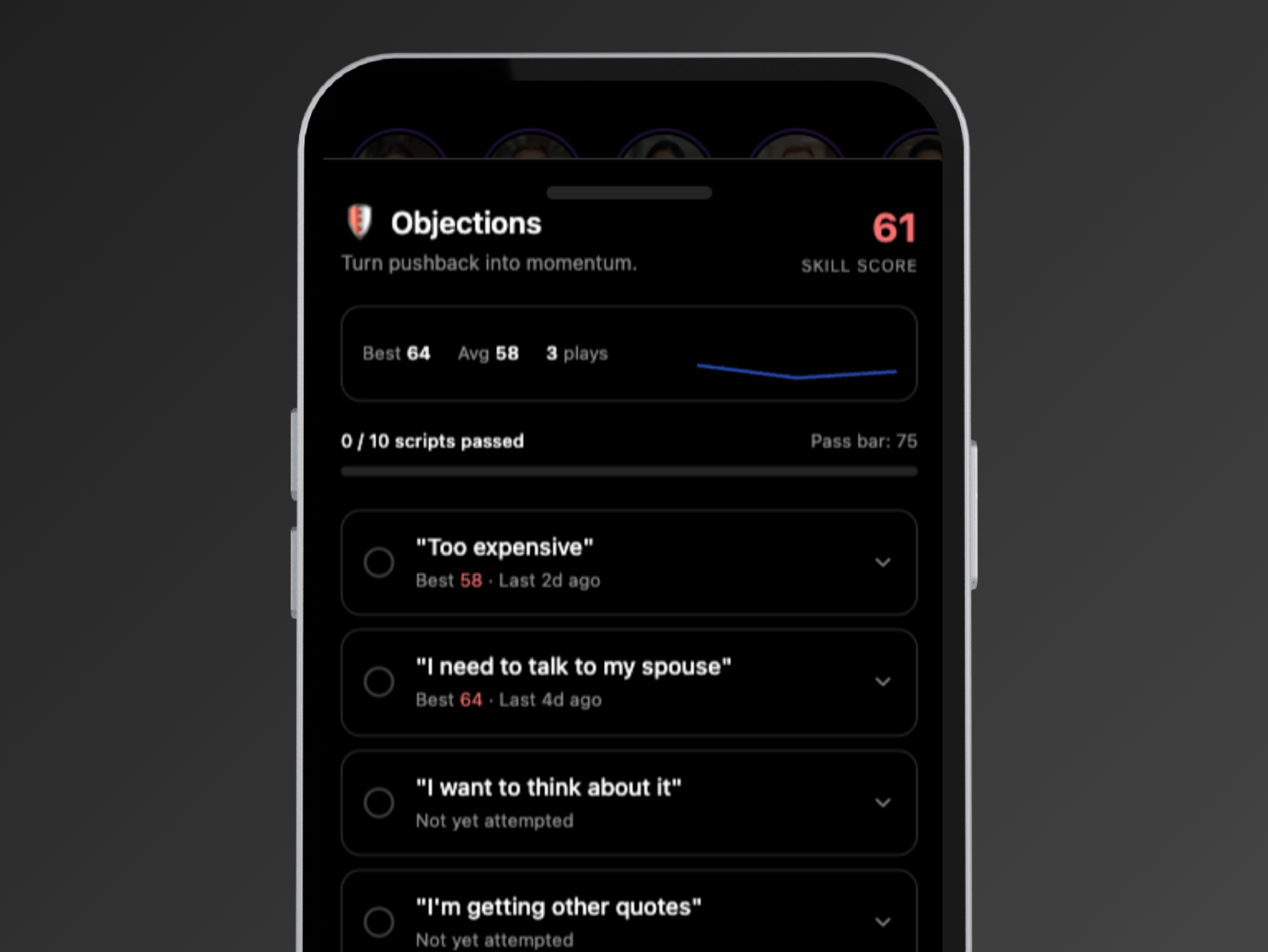 Product screenshot: AI roleplay conversation in progress