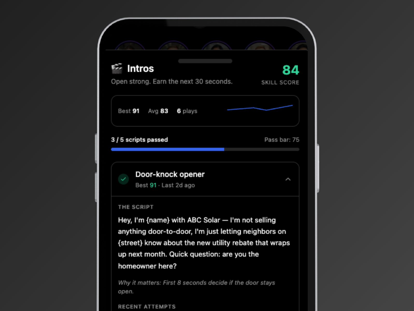 Product screenshot: admin panel showing scenario and brain configuration