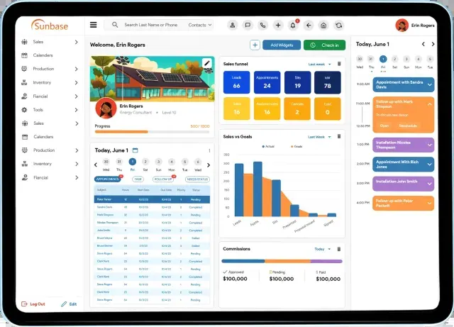 Sunbase field sales CRM dashboard for solar and roofing companies