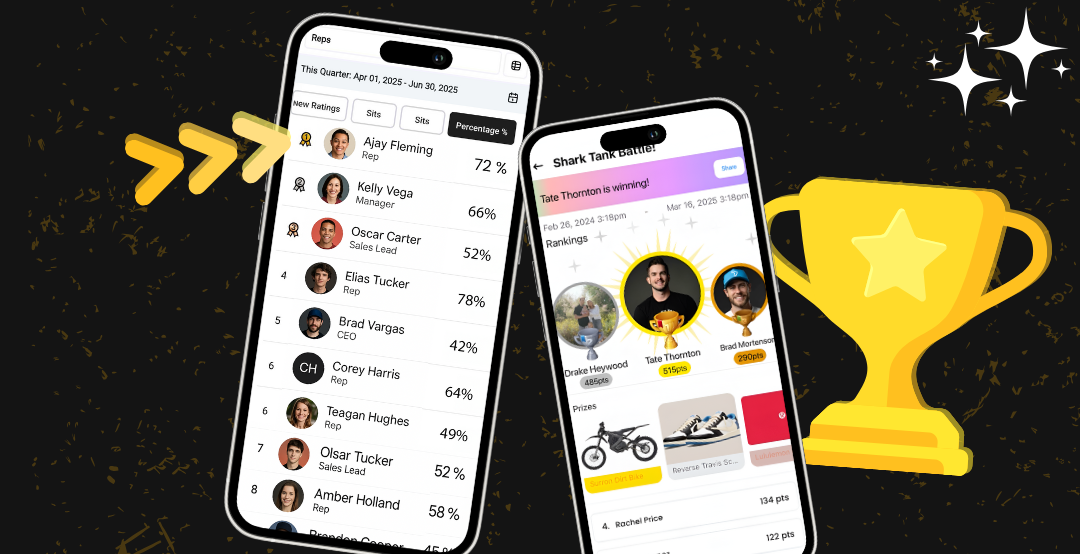 Sales leaderboard showing team rankings and performance
