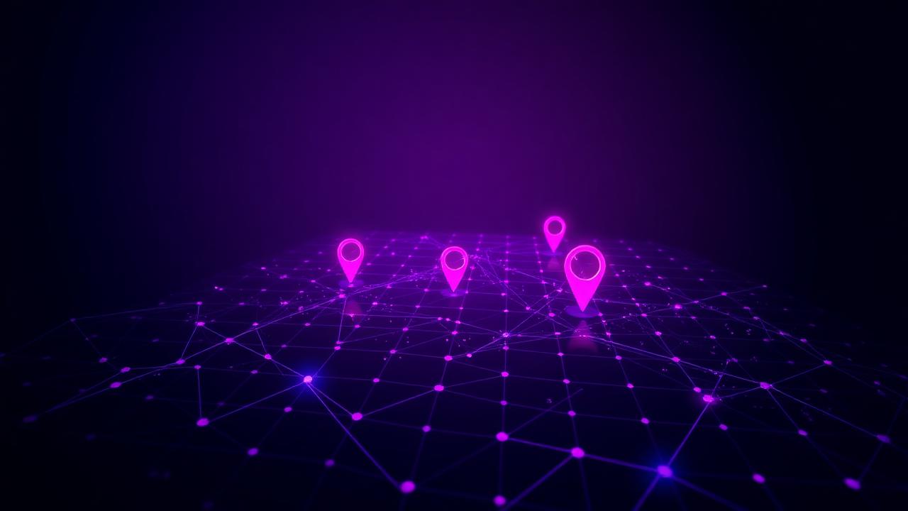 Split composition of a desk silhouette and a glowing territory route map on a deep navy background